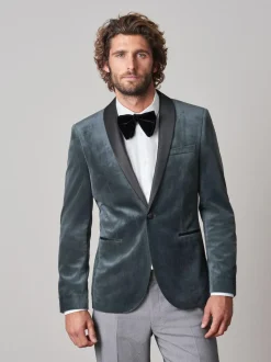 Next Slim Fit Velvet Blazer Grey