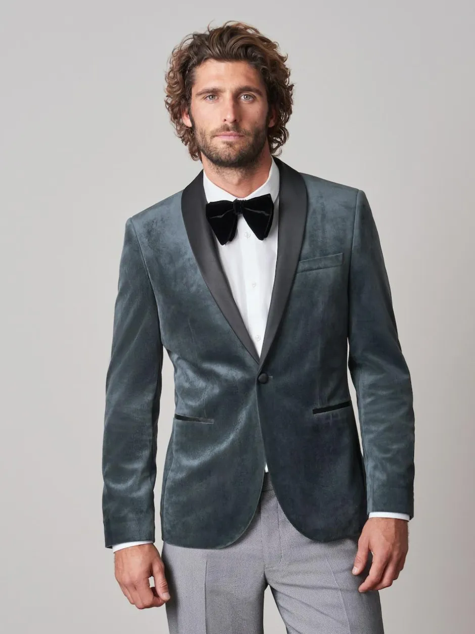 Next Slim Fit Velvet Blazer Grey