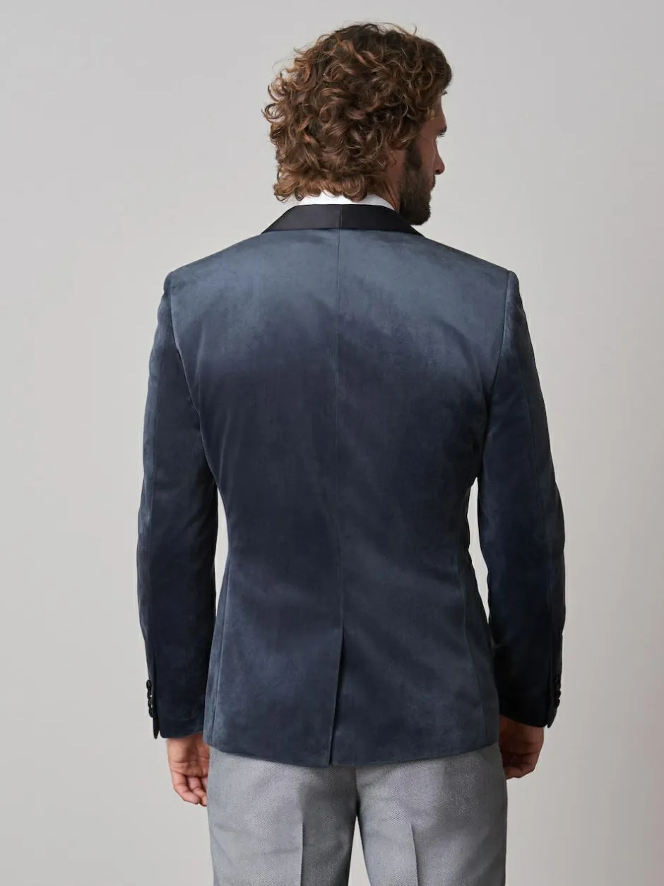Next Slim Fit Velvet Blazer Grey