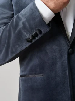 Next Slim Fit Velvet Blazer Grey