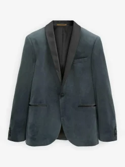 Next Slim Fit Velvet Blazer Grey