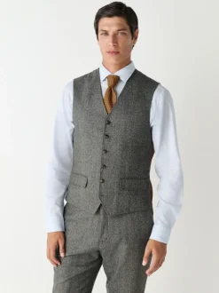 Next Grey Slim Fit Wool Blend Herringbone Stripe Suit Waistcoat New