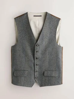 Next Grey Slim Fit Wool Blend Herringbone Stripe Suit Waistcoat New