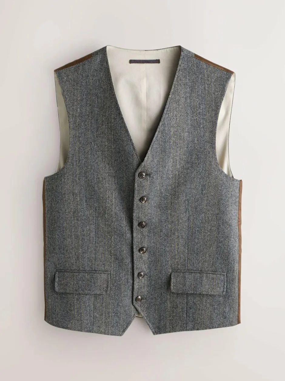 Next Grey Slim Fit Wool Blend Herringbone Stripe Suit Waistcoat New