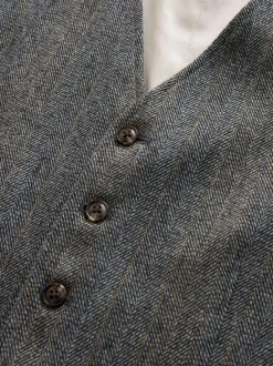 Next Grey Slim Fit Wool Blend Herringbone Stripe Suit Waistcoat New