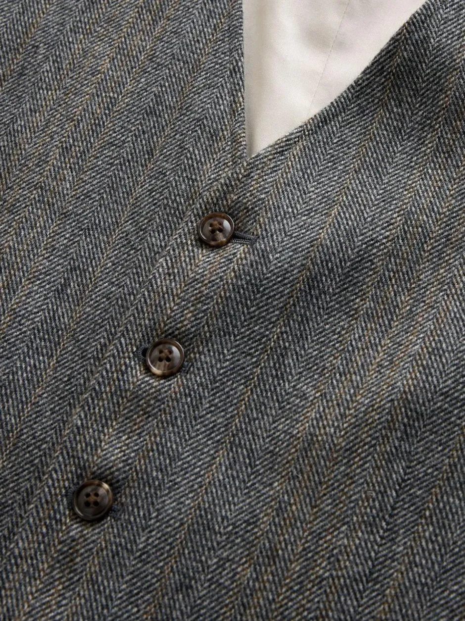Next Grey Slim Fit Wool Blend Herringbone Stripe Suit Waistcoat New