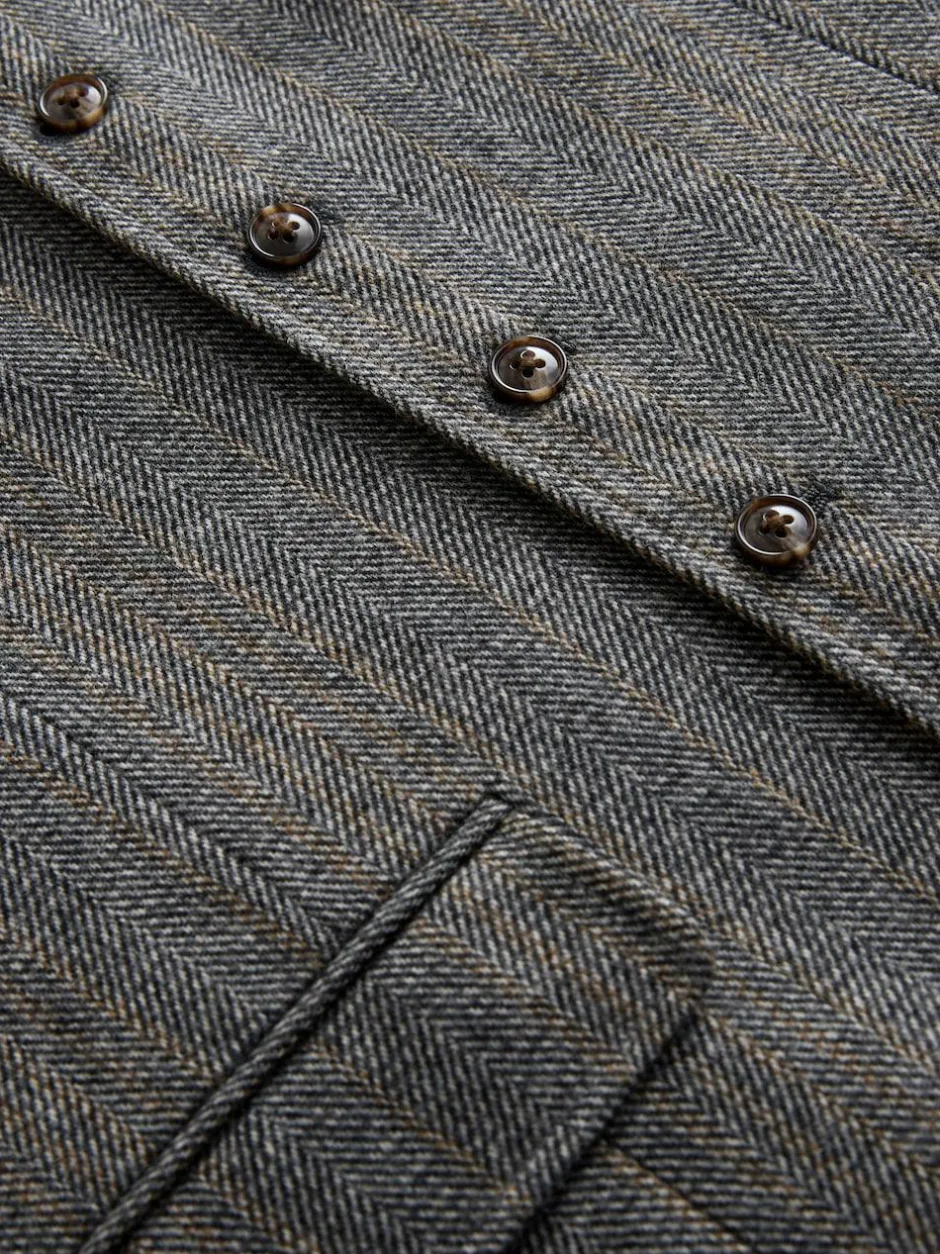 Next Grey Slim Fit Wool Blend Herringbone Stripe Suit Waistcoat New