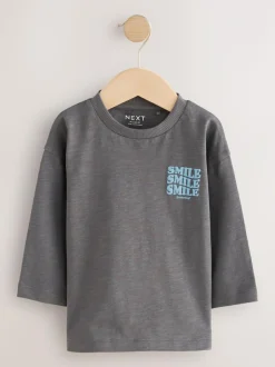 Next Grey Slogan Long Sleeves Semi Plain T-Shirt (3mths-7yrs) Discount