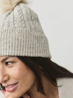 Next Grey Sparkle Knitted Pom Hat New