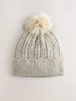 Next Grey Sparkle Knitted Pom Hat New