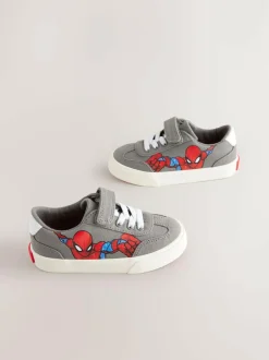 Next Grey Standard Fit (F) Spiderman Touch Fastening Elastic Lace Trainers Best