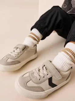 Next Grey Standard Fit (F) Touch Fastening Elastic Lace Trainers Clearance