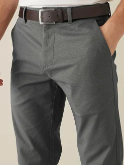 Next Straight Fit Printed Belted Soft Touch Chino Trousers Grey