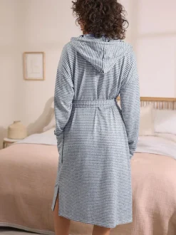 Next Cosy Lightweight Dressing Gown Grey Stripe Sale