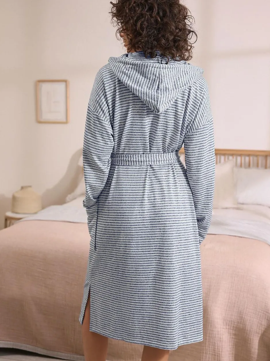 Next Cosy Lightweight Dressing Gown Grey Stripe Sale