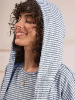 Next Cosy Lightweight Dressing Gown Grey Stripe Sale