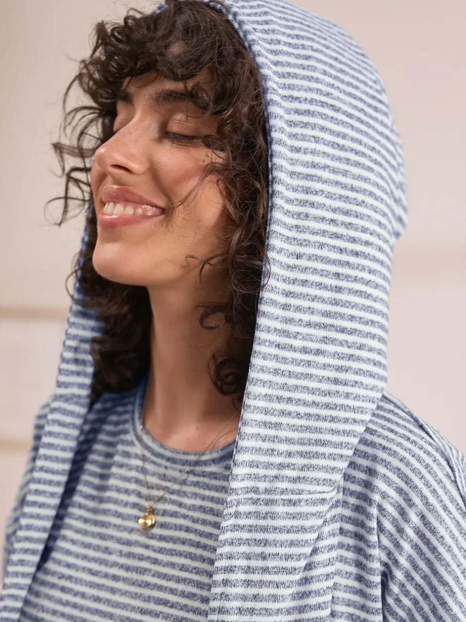 Next Cosy Lightweight Dressing Gown Grey Stripe Sale
