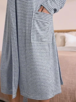 Next Cosy Lightweight Dressing Gown Grey Stripe Sale