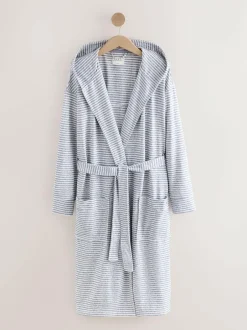 Next Cosy Lightweight Dressing Gown Grey Stripe Sale