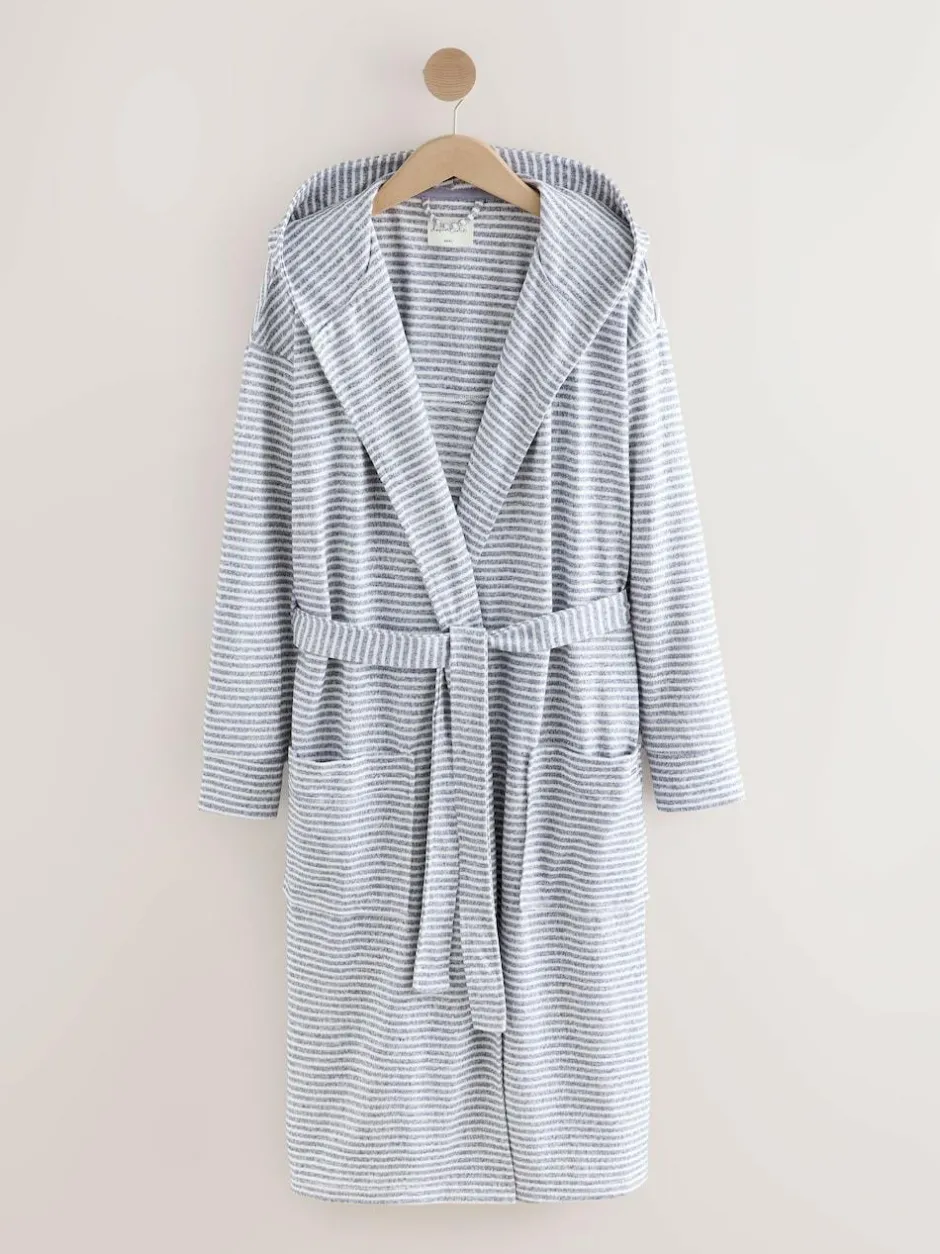 Next Cosy Lightweight Dressing Gown Grey Stripe Sale