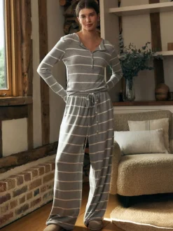 Next Cosy Long Sleeve Pyjamas Grey Stripe