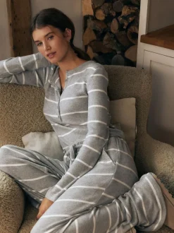 Next Cosy Long Sleeve Pyjamas Grey Stripe
