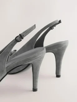 Next Forever Comfort® Leather Pointed Cutout Bow Slingback Heels Grey Suede Clearance