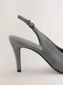 Next Forever Comfort® Leather Pointed Cutout Bow Slingback Heels Grey Suede Clearance