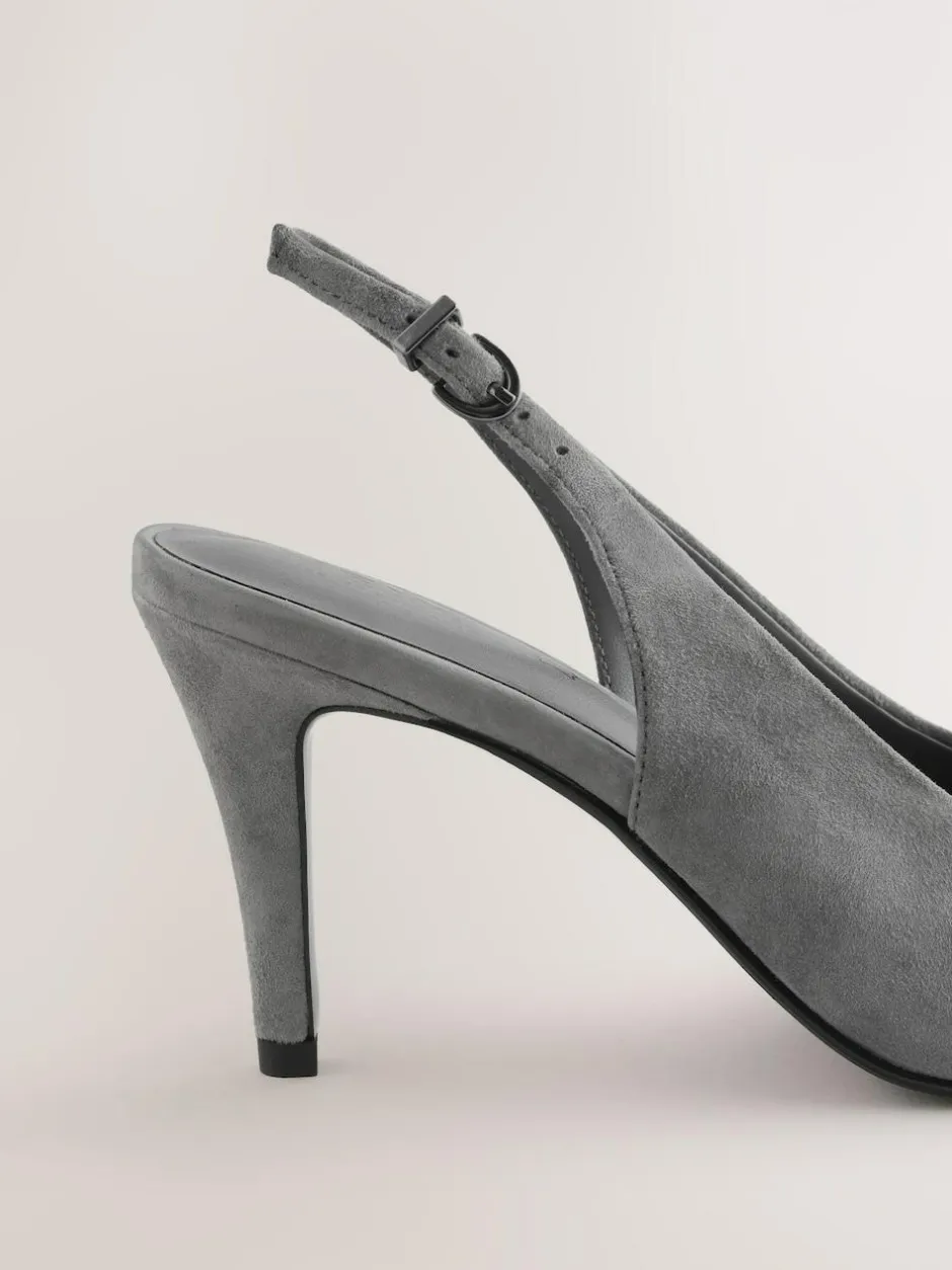 Next Forever Comfort® Leather Pointed Cutout Bow Slingback Heels Grey Suede Clearance
