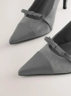Next Forever Comfort® Leather Pointed Cutout Bow Slingback Heels Grey Suede Clearance
