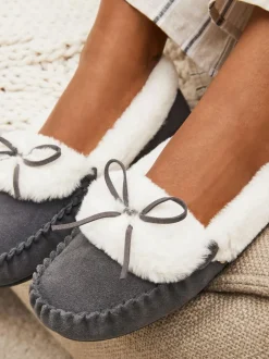 Next Grey Suede Moccasin Slippers