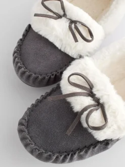 Next Grey Suede Moccasin Slippers