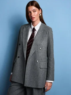 Next Tabitha Simmons X Wool Blend Double Breasted Blazer Grey New