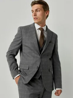 Next Grey Tailored Fit Check Flannel Suit Jacket Hot