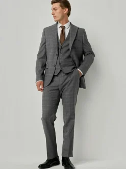 Next Grey Tailored Fit Check Flannel Suit Jacket Hot