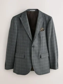 Next Grey Tailored Fit Check Flannel Suit Jacket Hot