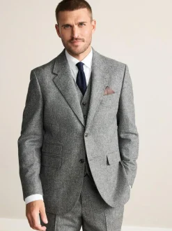 Next Tailored Fit Signature Abraham Moon 100% British Wool Donegal Suit Jacket Grey New