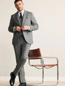 Next Tailored Fit Signature Abraham Moon 100% British Wool Donegal Suit Jacket Grey New