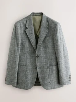 Next Grey Tailored Fit Wool Blend Check Texture Suit Jacket New