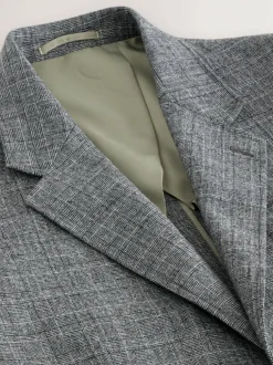 Next Grey Tailored Fit Wool Blend Check Texture Suit Jacket New