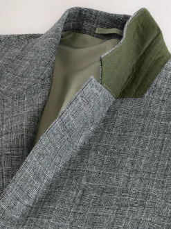 Next Grey Tailored Fit Wool Blend Check Texture Suit Jacket New