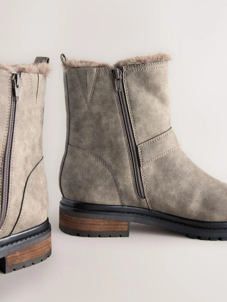 Next Forever Comfort® Faux Fur Hardware Ankle Boots Grey Textured Best