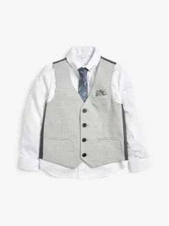 Next Grey Waistcoat, White Shirt & Tie Set (12mths-16yrs) Discount