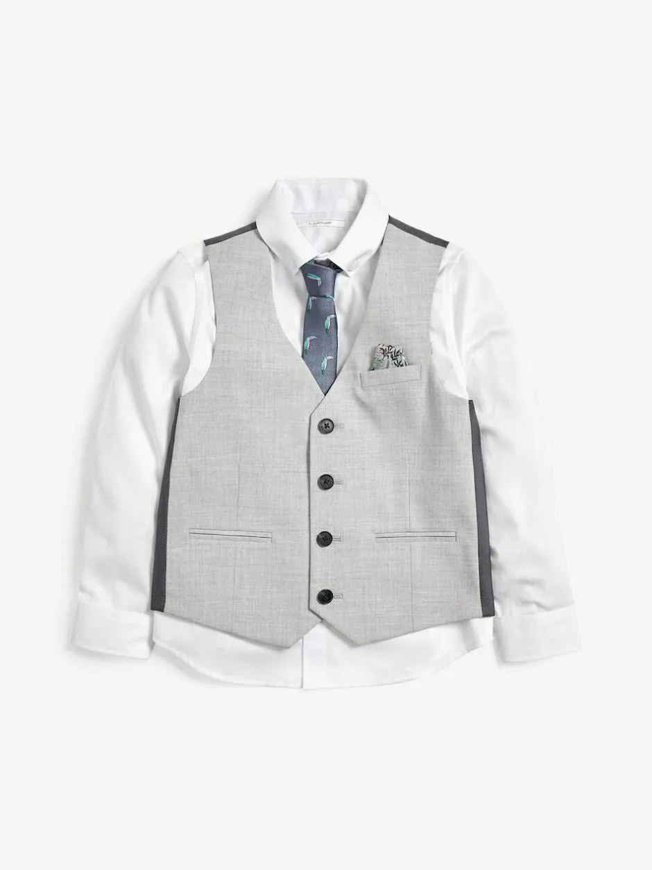 Next Grey Waistcoat, White Shirt & Tie Set (12mths-16yrs) Discount