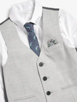 Next Grey Waistcoat, White Shirt & Tie Set (12mths-16yrs) Discount