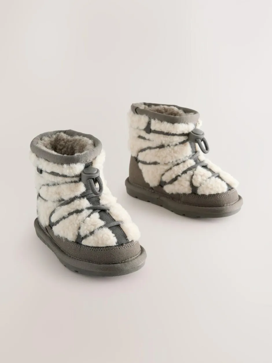 Next Warm Lined Suede Boots Grey Outlet