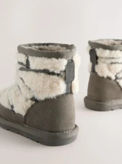 Next Warm Lined Suede Boots Grey Outlet