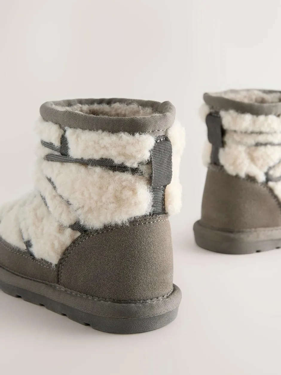 Next Warm Lined Suede Boots Grey Outlet