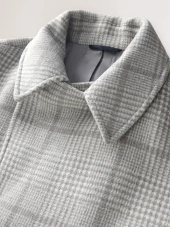 Next Grey Wool Blend Soft Touch Check Pea Coat New