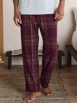 Next Motionflex Cosy Short Sleeve Pyjamas Set Grey/Burgundy Red Check New